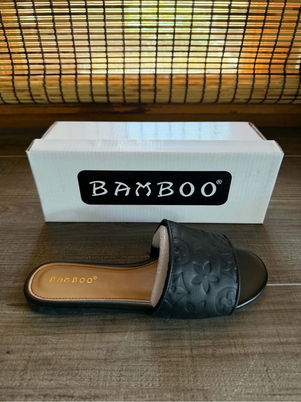Bamboo Women's Black New Sandals - Embossed Floral - Multiple Sizes - Ships Now